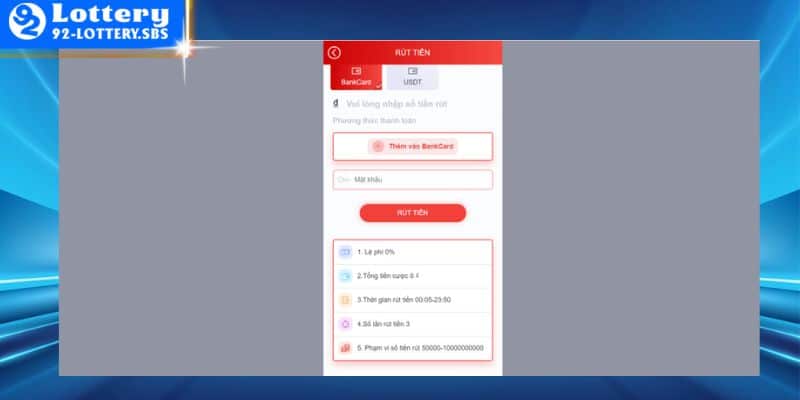Giới hạn về số lần thao tác rút tiền 92lottery