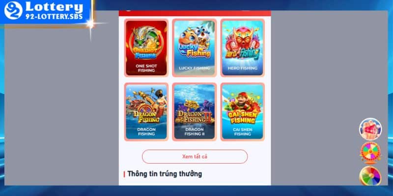 Top tính năng nổi bật của sảnh bắn cá 92lottery